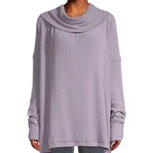Free People Long Sleeve Cowl Neck Boho Lagenlook Ribbed Tunic Purple Small